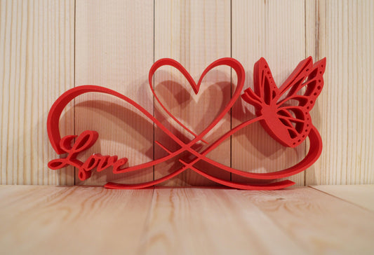 Romantic Infinity Love Sculpture | 3D Printed Butterfly Heart | Valentines Gift